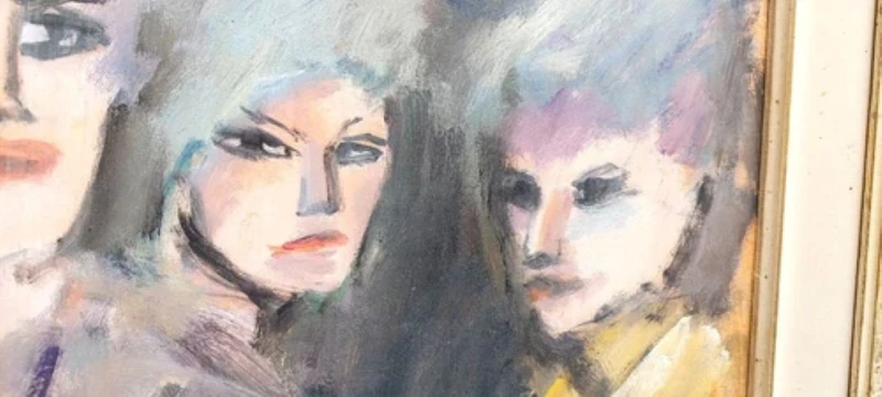 MINO MACCARI OIL PRESSED CARDBOARD 30X40 THREE FEMALE FIGURES