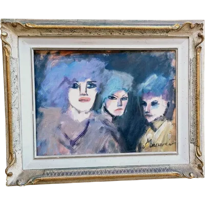 MINO MACCARI OIL PRESSED CARDBOARD 30X40 THREE FEMALE FIGURES