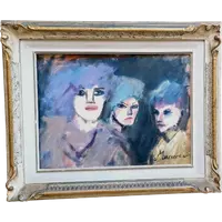 MINO MACCARI OIL PRESSED CARDBOARD 30X40 THREE FEMALE FIGURES