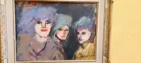 MINO MACCARI OIL PRESSED CARDBOARD 30X40 THREE FEMALE FIGURES