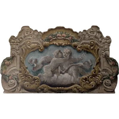 Pannello dipinto con putti entro cornice dipinta stile barocco XX secolo cm 125 x 73