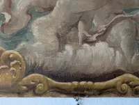 Pannello dipinto con putti entro cornice dipinta stile barocco XX secolo cm 125 x 73
