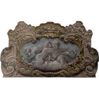 Pannello dipinto con putti entro cornice dipinta stile barocco XX secolo cm 125 x 73