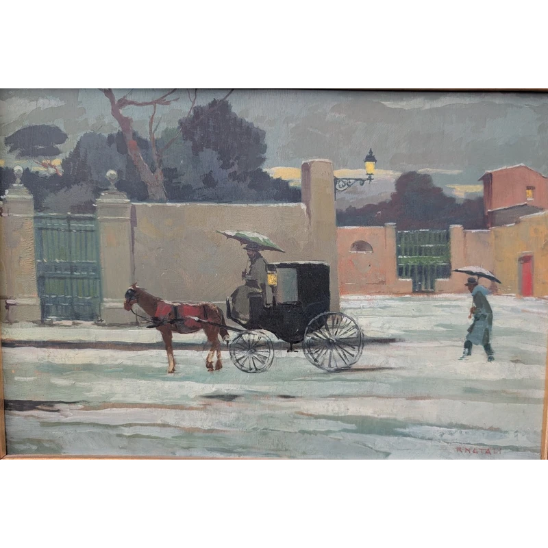 Renato Natali, scena innevata con carrozza, anni ’60