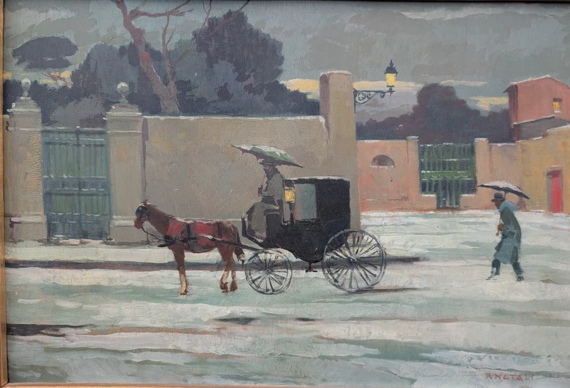 Renato Natali, scena innevata con carrozza, anni ’60