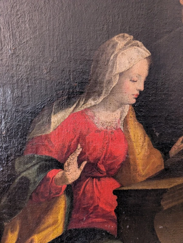 Annunciazione, dipinto olio su tela, fine XVII secolo, cm 78x100