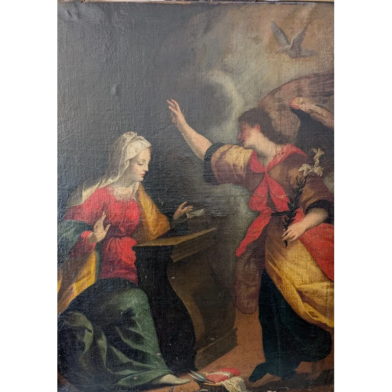 Annunciazione, dipinto olio su tela, fine XVII secolo, cm 78x100