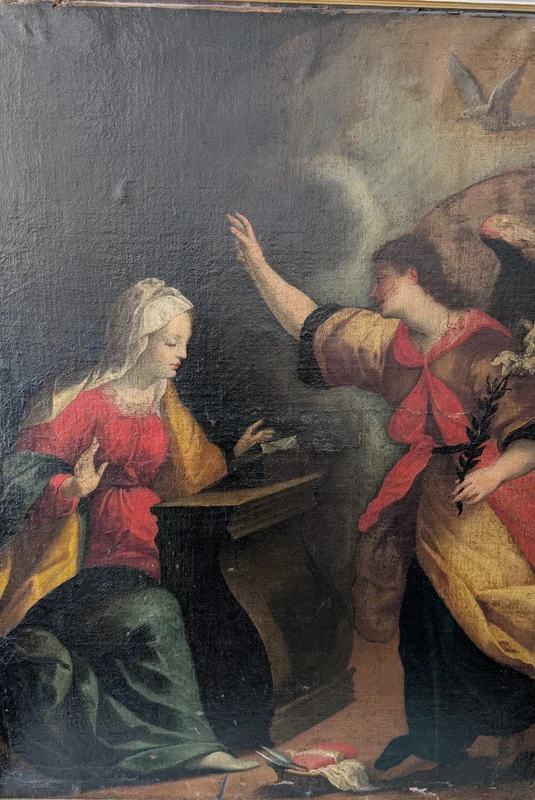 Annunciazione, dipinto olio su tela, fine XVII secolo, cm 78x100