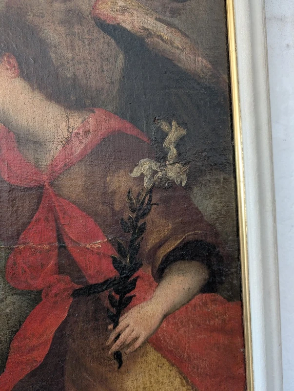 Annunciazione, dipinto olio su tela, fine XVII secolo, cm 78x100