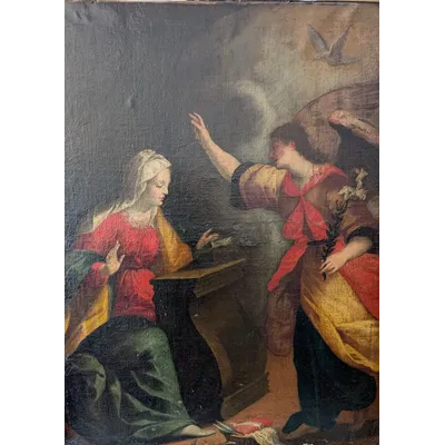 Annunciazione, dipinto olio su tela, fine XVII secolo, cm 78x100