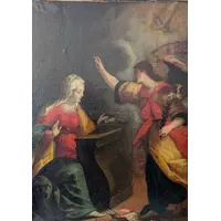 Annunciazione, dipinto olio su tela, fine XVII secolo, cm 78x100