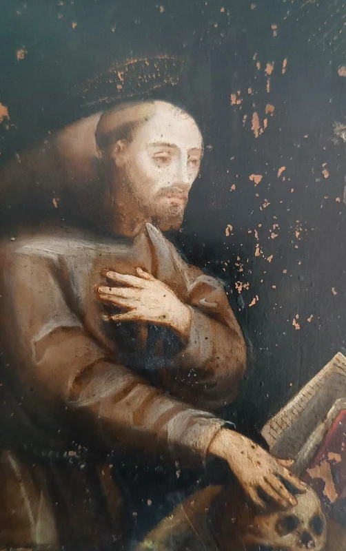 Antico dipinto su rame scuola italiana XVII secolo-SAN FRANCESCO