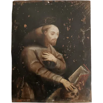 Antique painting on copper 17th century Italian school-SAN FRANCIS