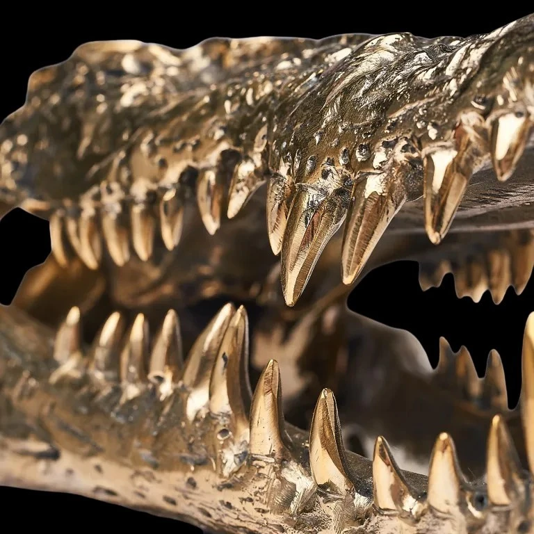 Testa di coccodrillo in bronzo dorato