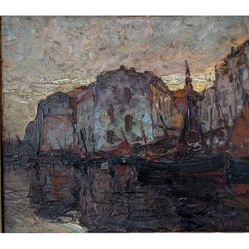 Louis Bonamici, port animé, huile sur panneau, 42 x 33 cm