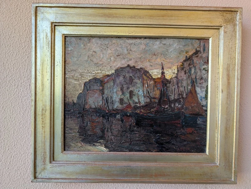 Louis Bonamici, port animé, huile sur panneau, 42 x 33 cm
