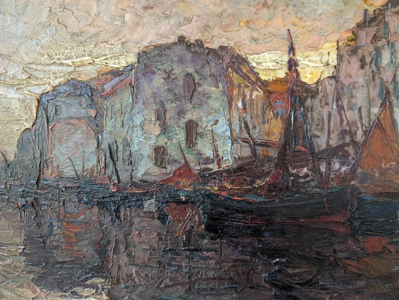 Louis Bonamici, port animé, huile sur panneau, 42 x 33 cm