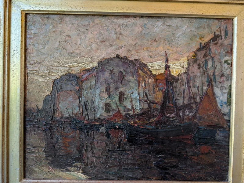 Louis Bonamici, port animé, huile sur panneau, 42 x 33 cm