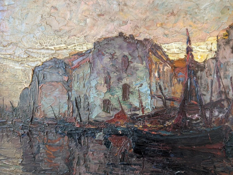 Louis Bonamici, port animé, huile sur panneau, 42 x 33 cm