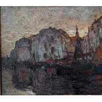 Louis Bonamici, port animé, huile sur panneau, 42 x 33 cm