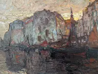 Louis Bonamici, port animé, huile sur panneau, 42 x 33 cm