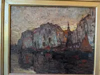 Louis Bonamici, port animé, huile sur panneau, 42 x 33 cm