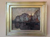 Louis Bonamici, port animé, huile sur panneau, 42 x 33 cm