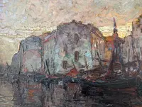 Louis Bonamici, port animé, huile sur panneau, 42 x 33 cm