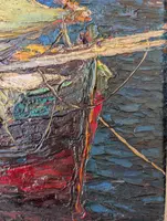 Louis Bonamici, barca da pesca, olio su tavola, XX secolo