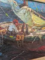 Louis Bonamici, barca da pesca, olio su tavola, XX secolo