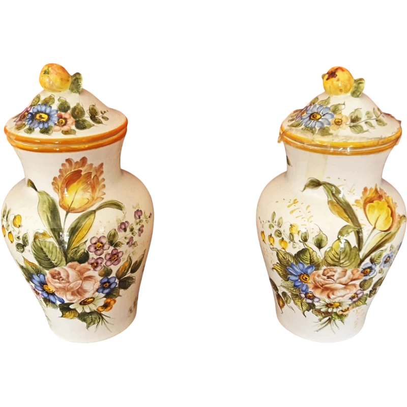 Paire de vases en céramique italienne peints à la main