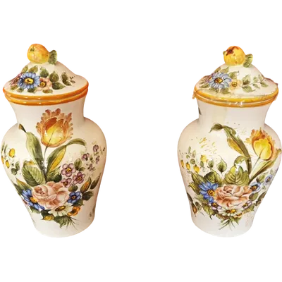 Paire de vases en céramique italienne peints à la main