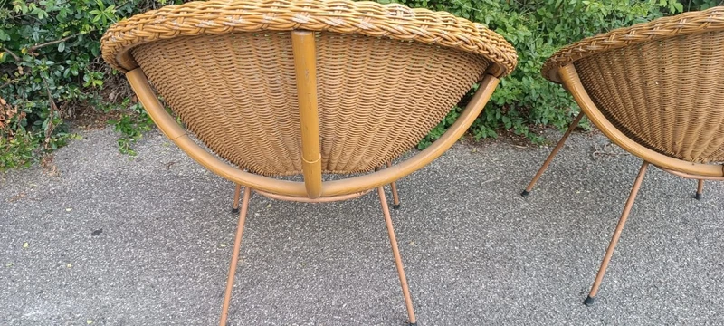 RARE ENSEMBLE DE FAUTEUILS EN OSIER DESIGN ITALIEN DU MILIEU DU SIÈCLE DERNIER