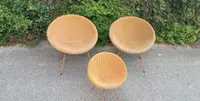 RARE ENSEMBLE DE FAUTEUILS EN OSIER DESIGN ITALIEN DU MILIEU DU SIÈCLE DERNIER