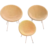 RARE ENSEMBLE DE FAUTEUILS EN OSIER DESIGN ITALIEN DU MILIEU DU SIÈCLE DERNIER