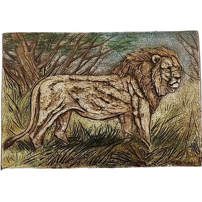 LION TUILE EN TERRE CUITE ÉMAILLÉE DANILO CARTEI (SIGNA 1920-2002) -60X40 CM