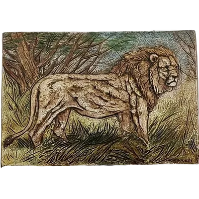 LION TUILE EN TERRE CUITE ÉMAILLÉE DANILO CARTEI (SIGNA 1920-2002) -60X40 CM