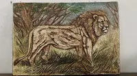 LION TUILE EN TERRE CUITE ÉMAILLÉE DANILO CARTEI (SIGNA 1920-2002) -60X40 CM