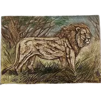 LION TUILE EN TERRE CUITE ÉMAILLÉE DANILO CARTEI (SIGNA 1920-2002) -60X40 CM