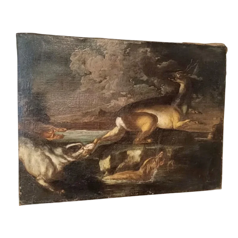 Scene Of Hunting - Antique Painting 17th Century Flemish School