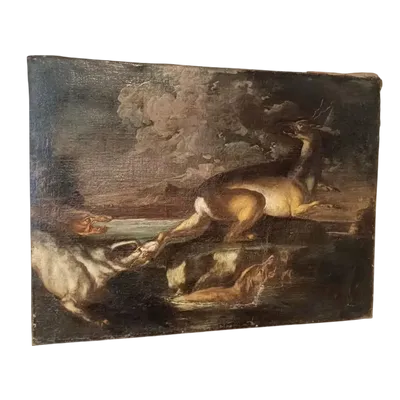 Scene Of Hunting - Antique Painting 17th Century Flemish School