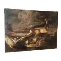 Scene Of Hunting - Antique Painting 17th Century Flemish School