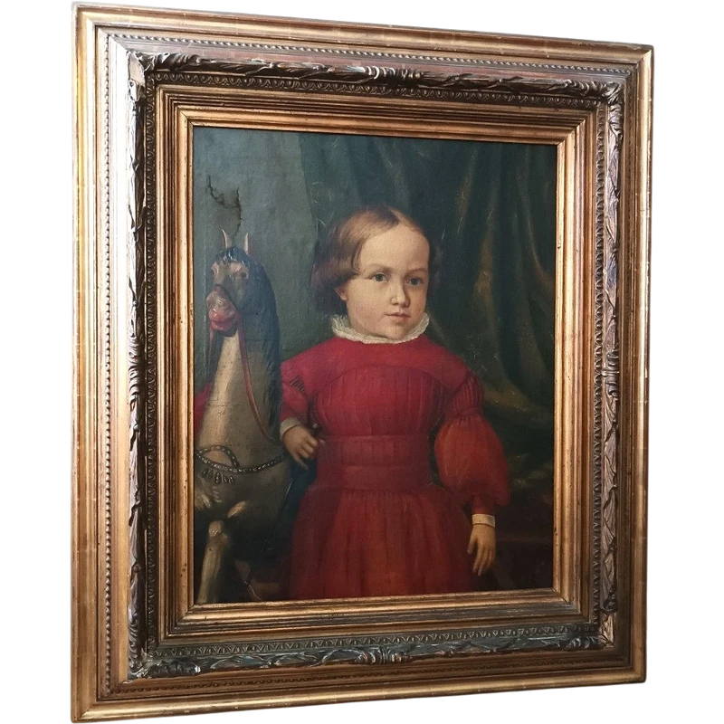 Dipinto olio su tela ritratto  metà del XIX secolo-scuola europea