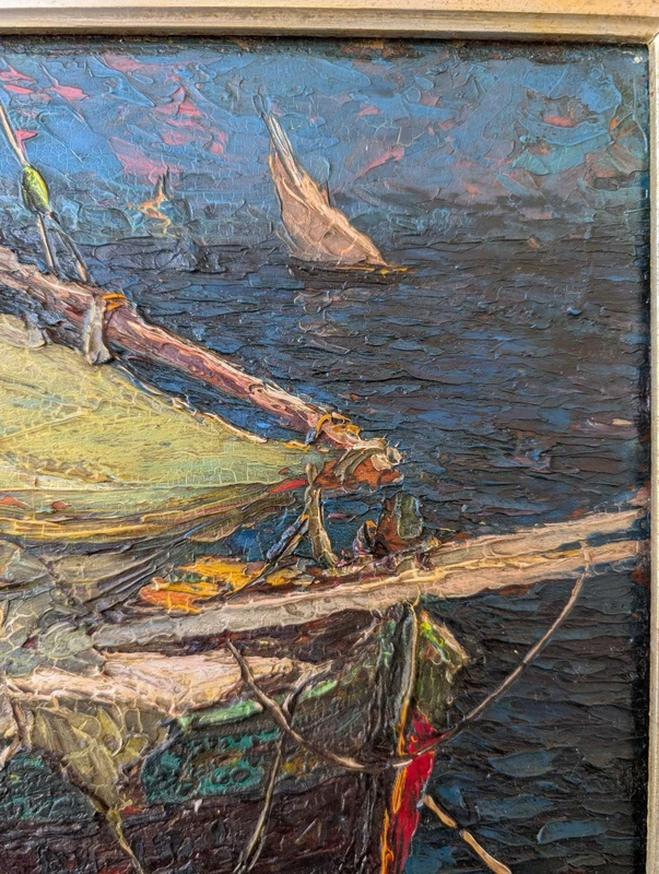 Louis Bonamici, barca da pesca, olio su tavola, XX secolo