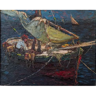 Louis Bonamici, fishing boat, oil on board, 20th century