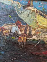 Louis Bonamici, barca da pesca, olio su tavola, XX secolo