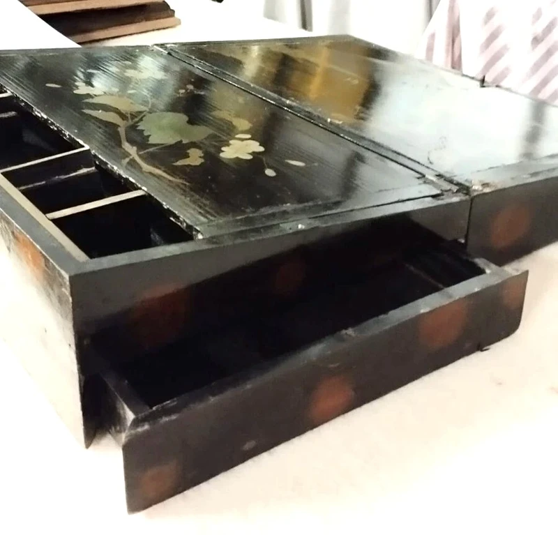 Scatola Napoleone III Legno Dipinto Cineseria E Intarsi In Madre Perla