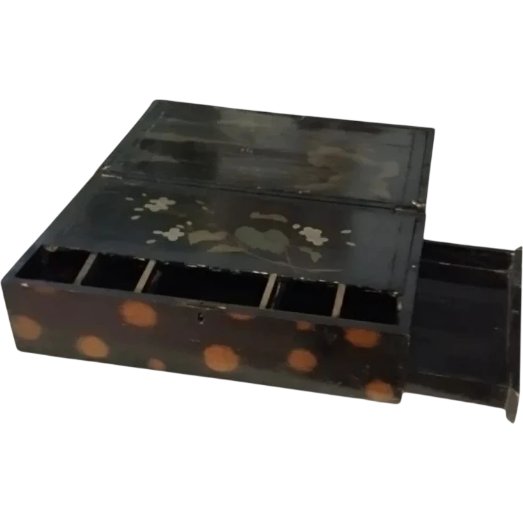 Scatola Napoleone III Legno Dipinto Cineseria E Intarsi In Madre Perla