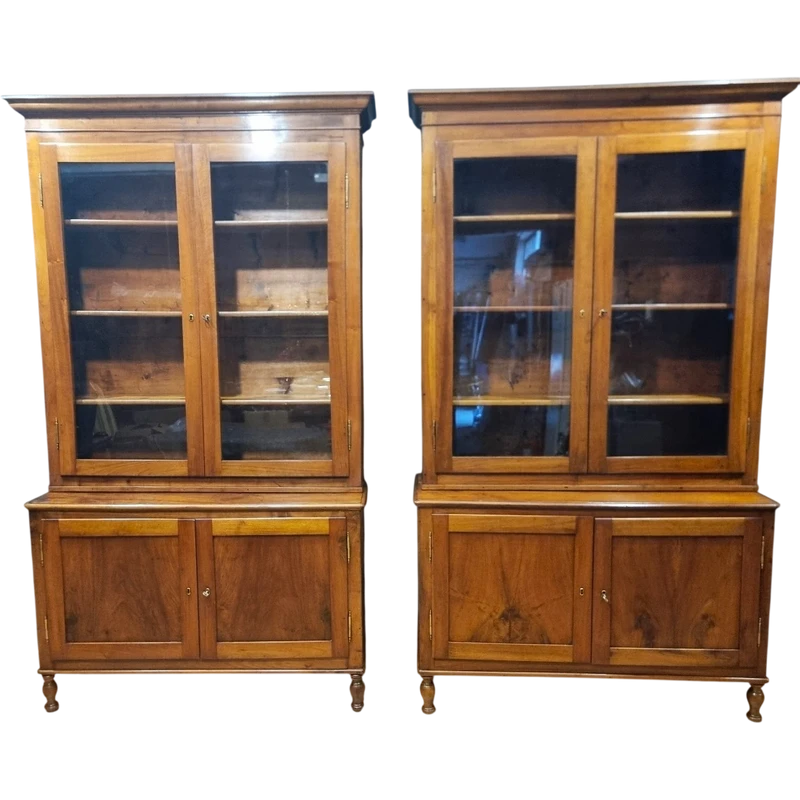 Pair of sideboard bookcases in walnut 1840s Empire high quality