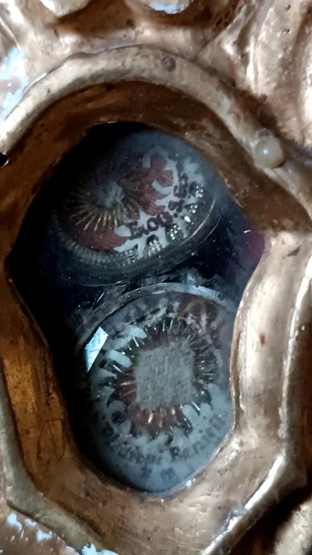 Reliquiario in legno dorato XVIII secolo ,reliquie di San Filippo benizi e San gregorio